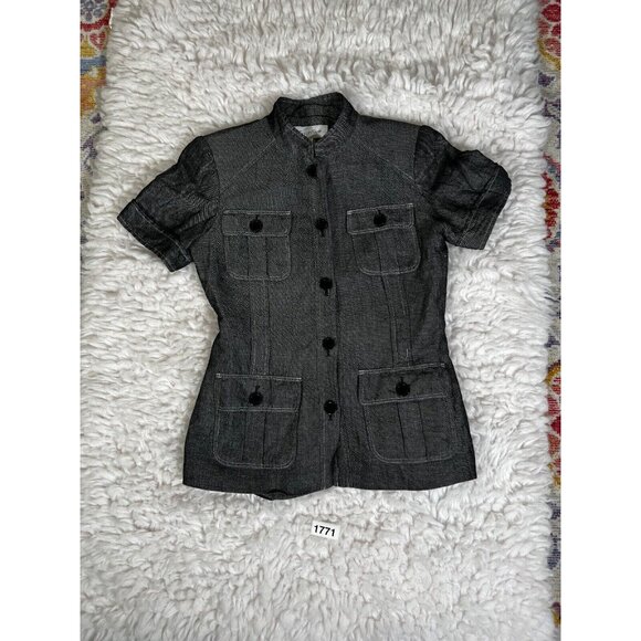 Calvin Klein Womens Safari Jacket Sz 4 Blazer Grey Short Sleeve 4 Pockets Linen - Picture 1 of 11